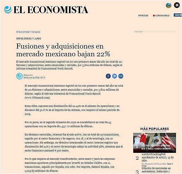 Fusiones y adquisiciones en mercado mexicano bajan 22%